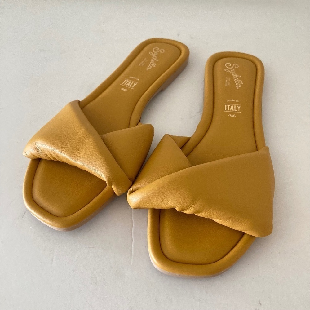 Nwot Seychelles Anthropologie Breath Of Fresh Air Puffy Yellow Sandals Sz 9.5